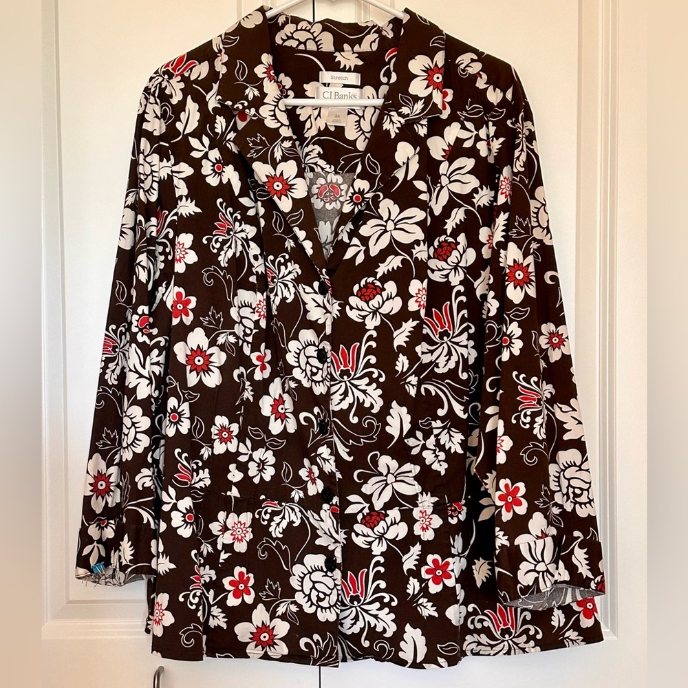 CJ Banks Floral Black and Red Blouse